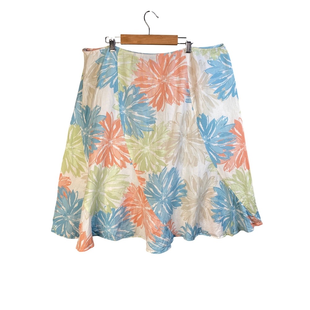 JH Collectibles Floral Linen Blend Midi Skirt Size 18 Boho Coastal Tropical